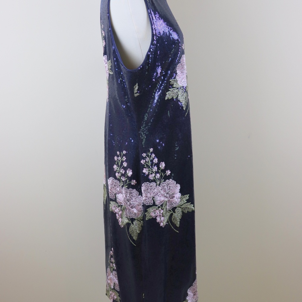 Vince Camuto Navy Floral Embroidered Sequins Sz 16 - Picture 5 of 8